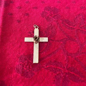 14K GOLD FILLED CROSS WITH ROSE PENDANT 1"